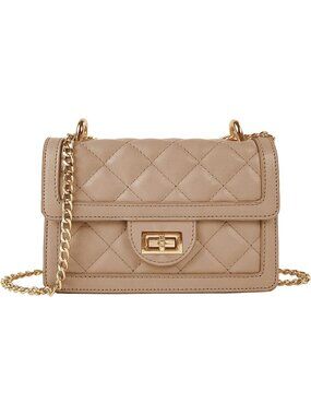 Women's Taupe Quilted Mini Small Shoulder Wallet Purse Crossbody Bag